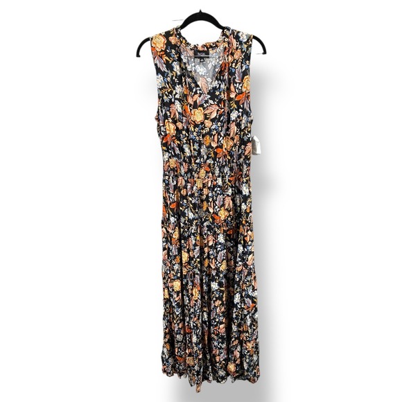 MSK Medium NWT Floral Maxi Dress Ruffle Neck Tie Keyhole Boho Costal Grandma - Picture 7 of 7